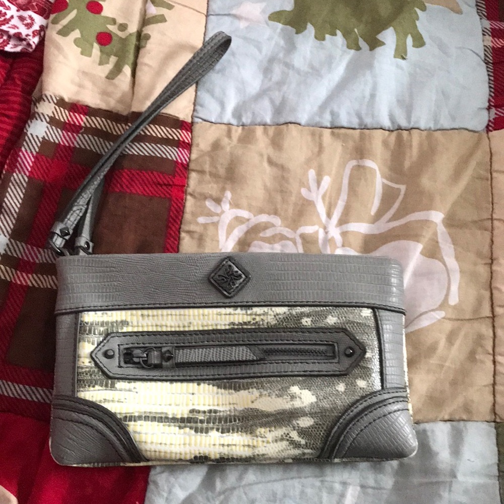 Gray with a crocodile print wristlet
